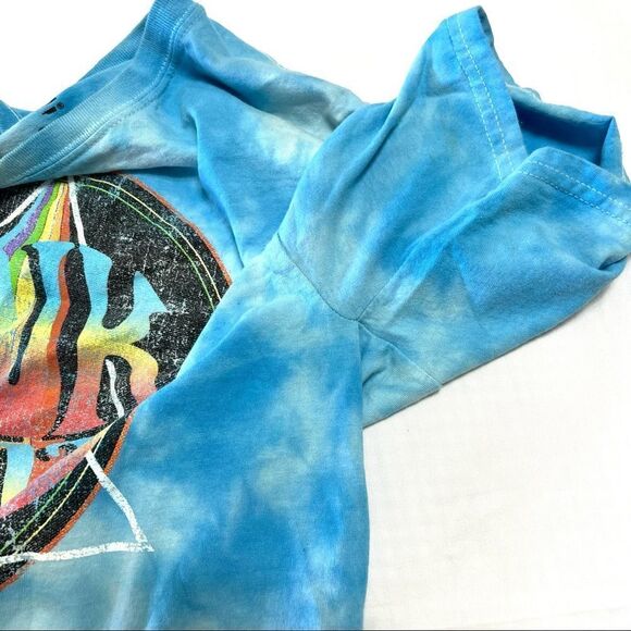 Pink Floyd Band Tee Blue Tie Dye Cropped Raw Hem Crew Neck Cotton Size Small - Picture 8 of 10